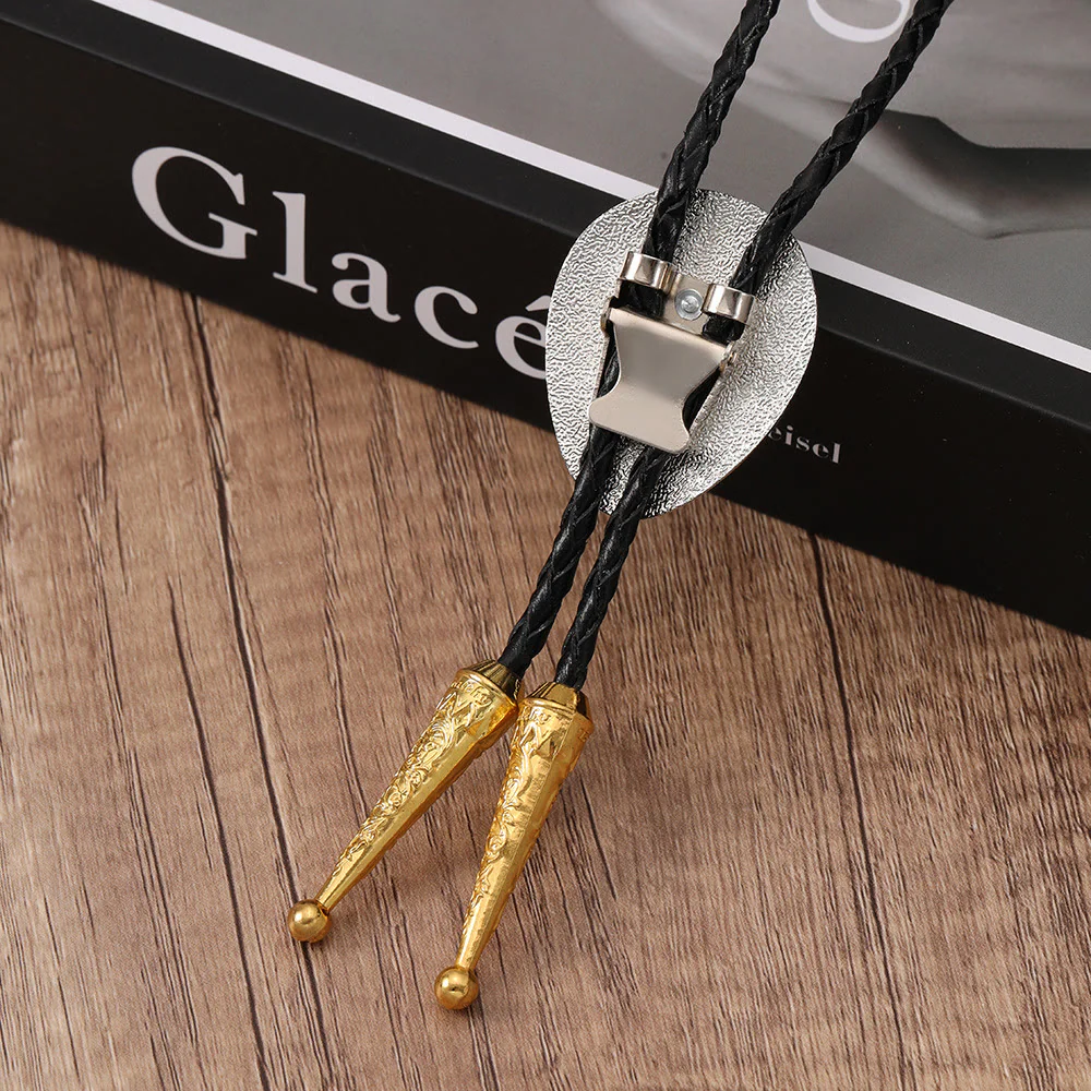 Western Retro Golden Bullhead Silver Plate Bolo Tie - Image 3