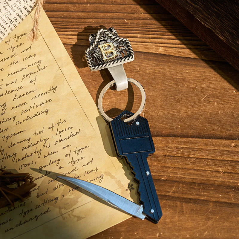 Western Retro Letter Keychain With Key-Shaped Knife
