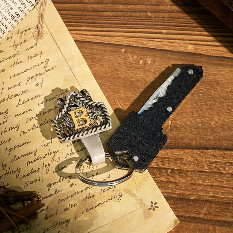 Western Retro Letter Keychain With Key-Shaped Knife - Image 2