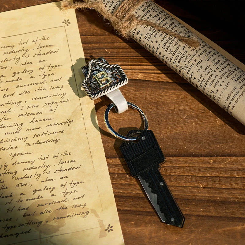 Western Retro Letter Keychain With Key-Shaped Knife - Image 3
