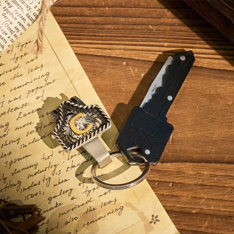 Western Retro Letter Keychain With Key-Shaped Knife - Image 9