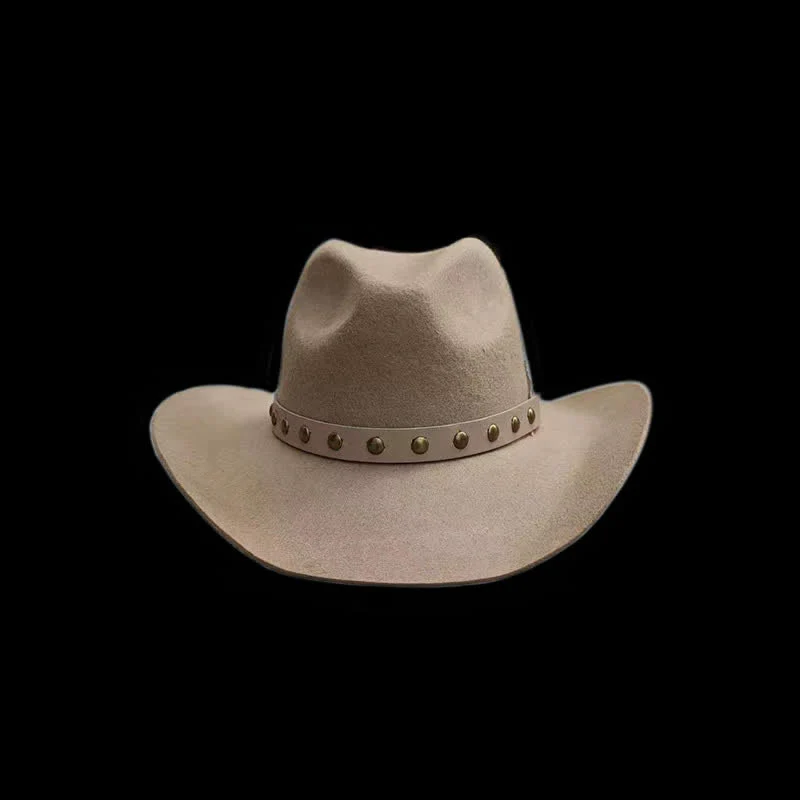 Western Rivets Studded Feather Detailed Cowboy Hat - Image 3
