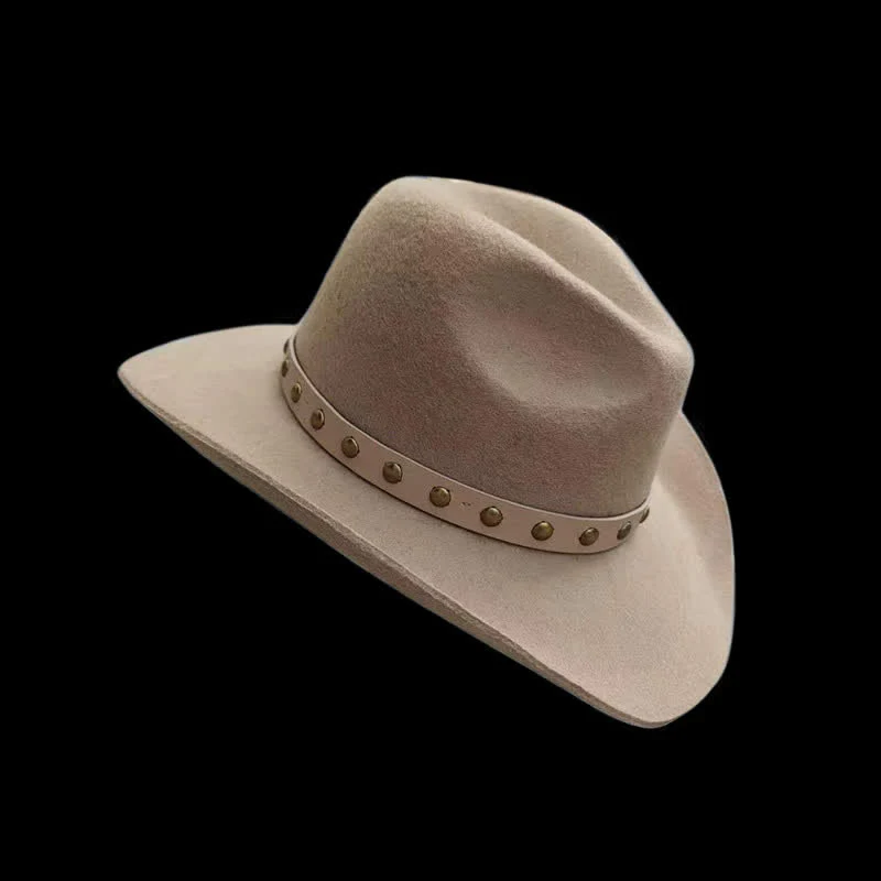 Western Rivets Studded Feather Detailed Cowboy Hat - Image 4