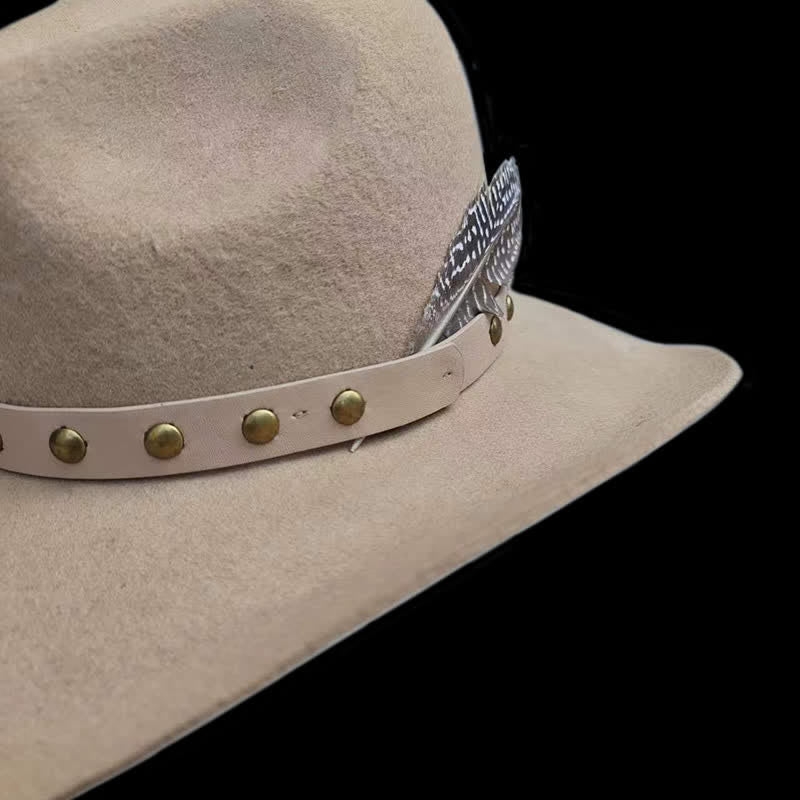 Western Rivets Studded Feather Detailed Cowboy Hat - Image 5