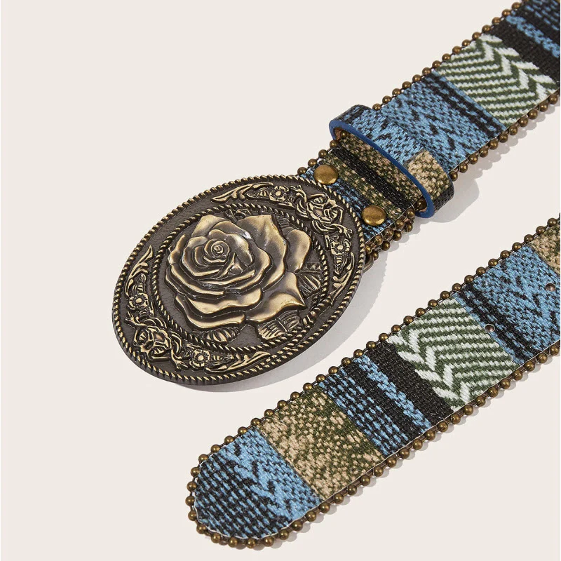 Western Romantic Rose Oval Buckle Braided Belt - Image 2