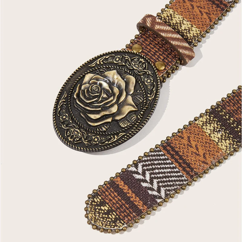 Western Romantic Rose Oval Buckle Braided Belt - Image 4