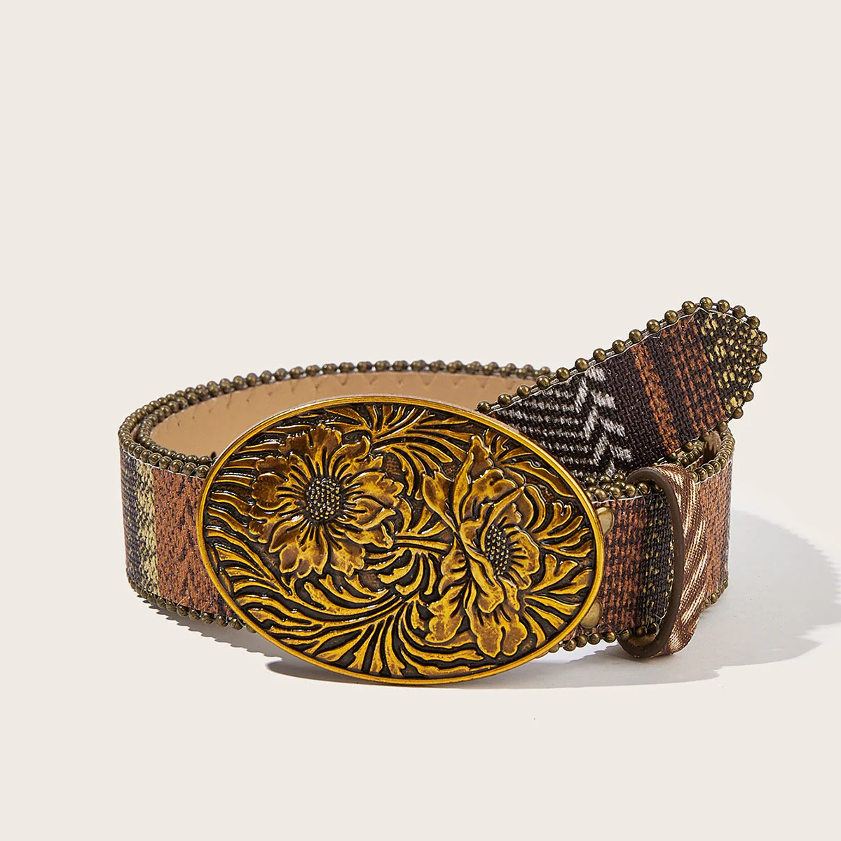 Western Romantic Rose Oval Buckle Braided Belt - Image 5