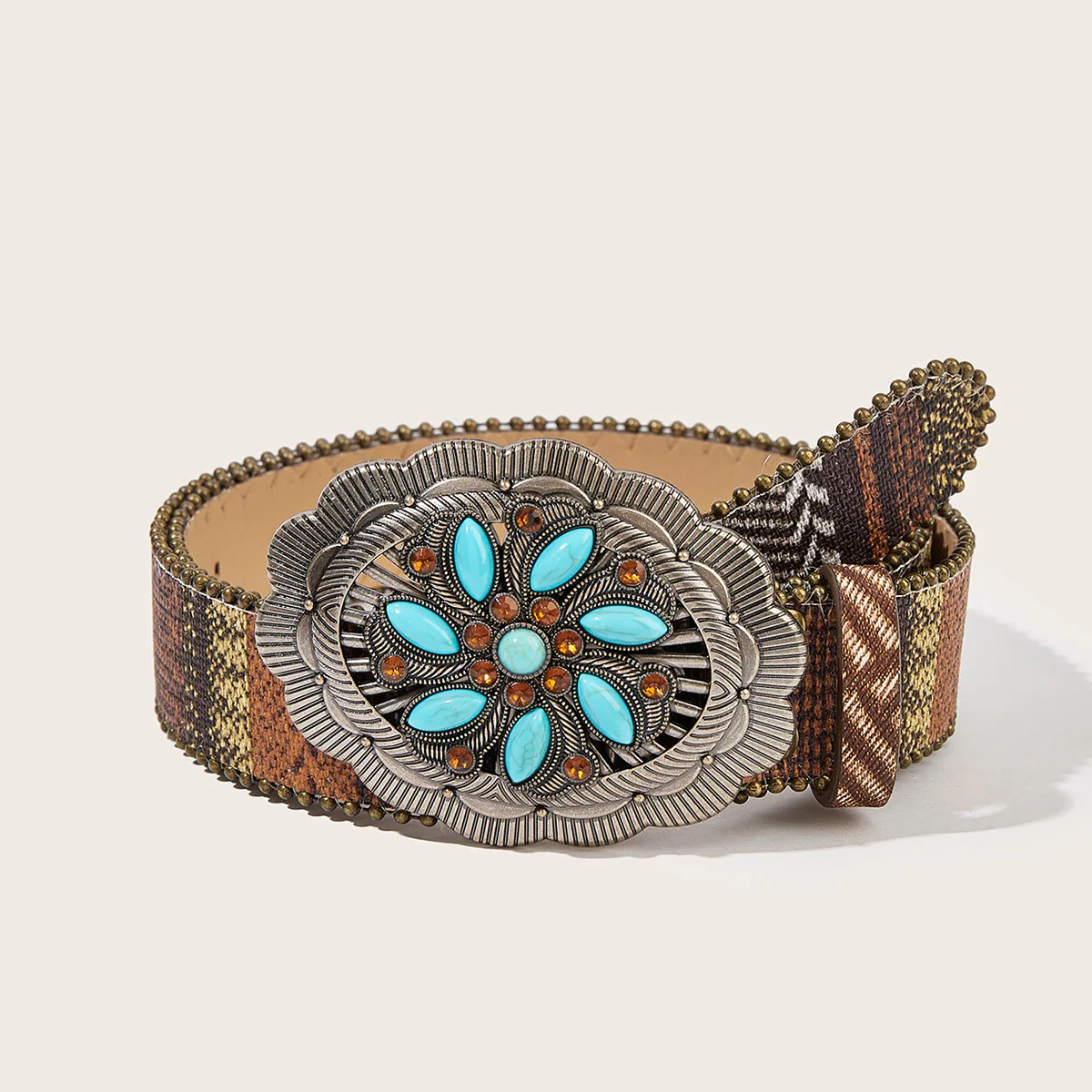 Western Romantic Rose Oval Buckle Braided Belt - Image 7