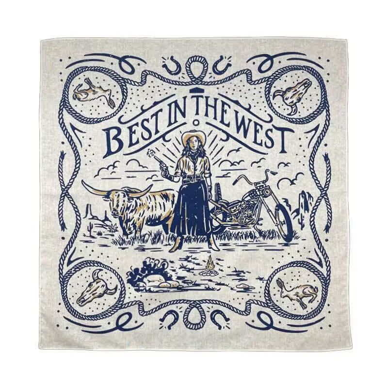 Western Sail Pattern Retro Motorcycle Square Scarf - Image 2