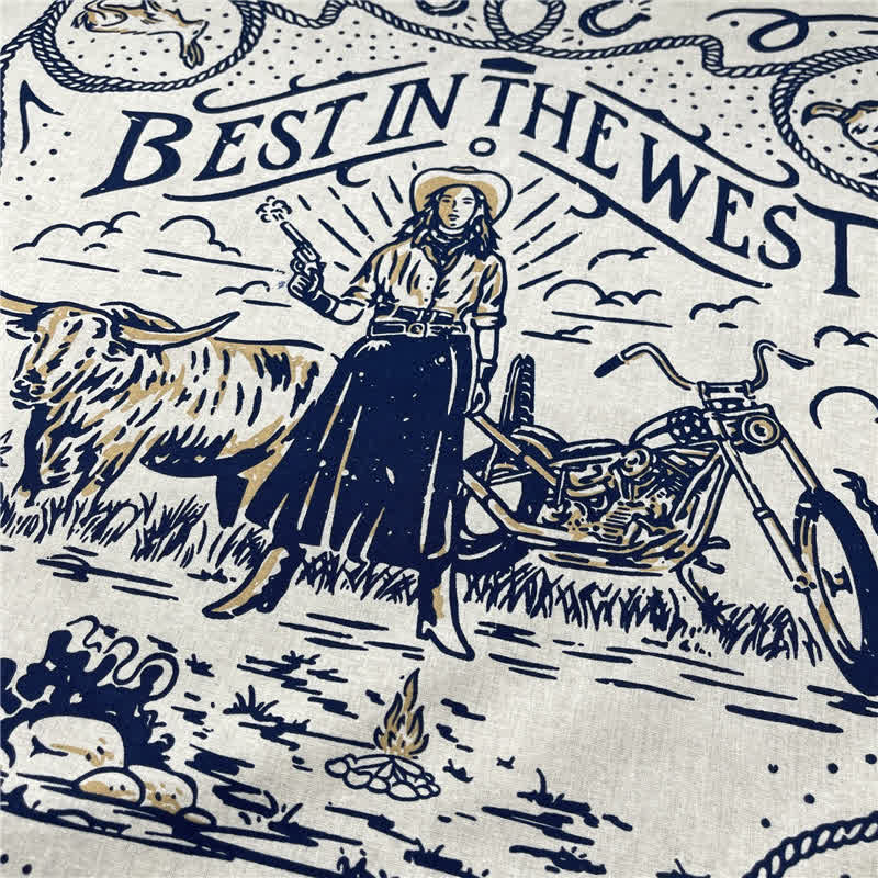 Western Sail Pattern Retro Motorcycle Square Scarf - Image 4