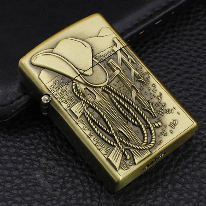 Western Scene Cowboy Hat Refillable Butane Lighter - Image 2