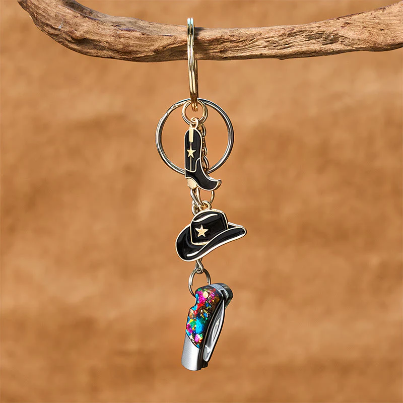 Western Style Boot & Hat Pendant Colorful Folding Knife Keychain