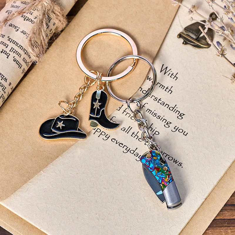 Western Style Boot & Hat Pendant Colorful Folding Knife Keychain - Image 2