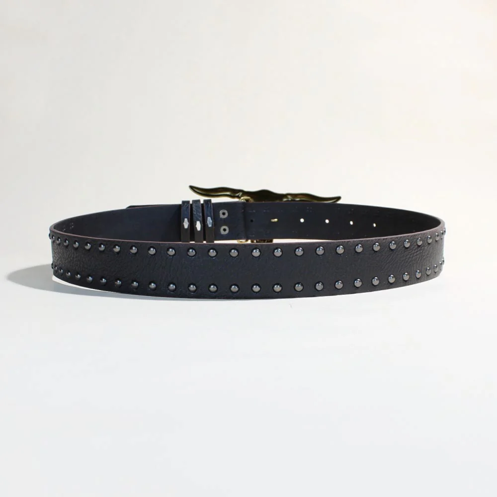 Men's Western Style Golden Longhorn Bull Head Buckle Rivet Belt - Image 4