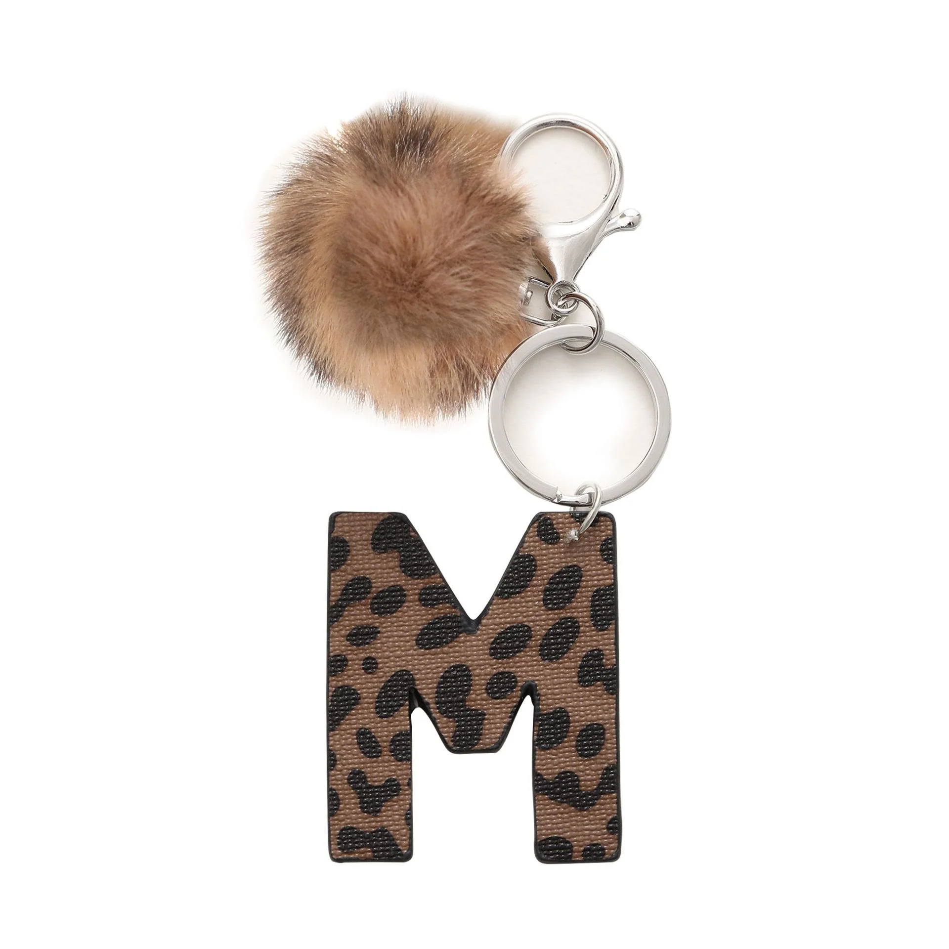 Western Style Leopard Print Letter Leather Keychain With Plush Ball - Image 15