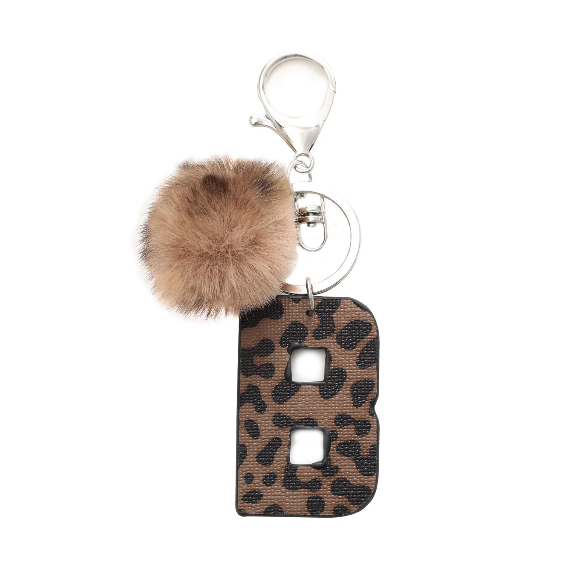 Western Style Leopard Print Letter Leather Keychain With Plush Ball - Image 4