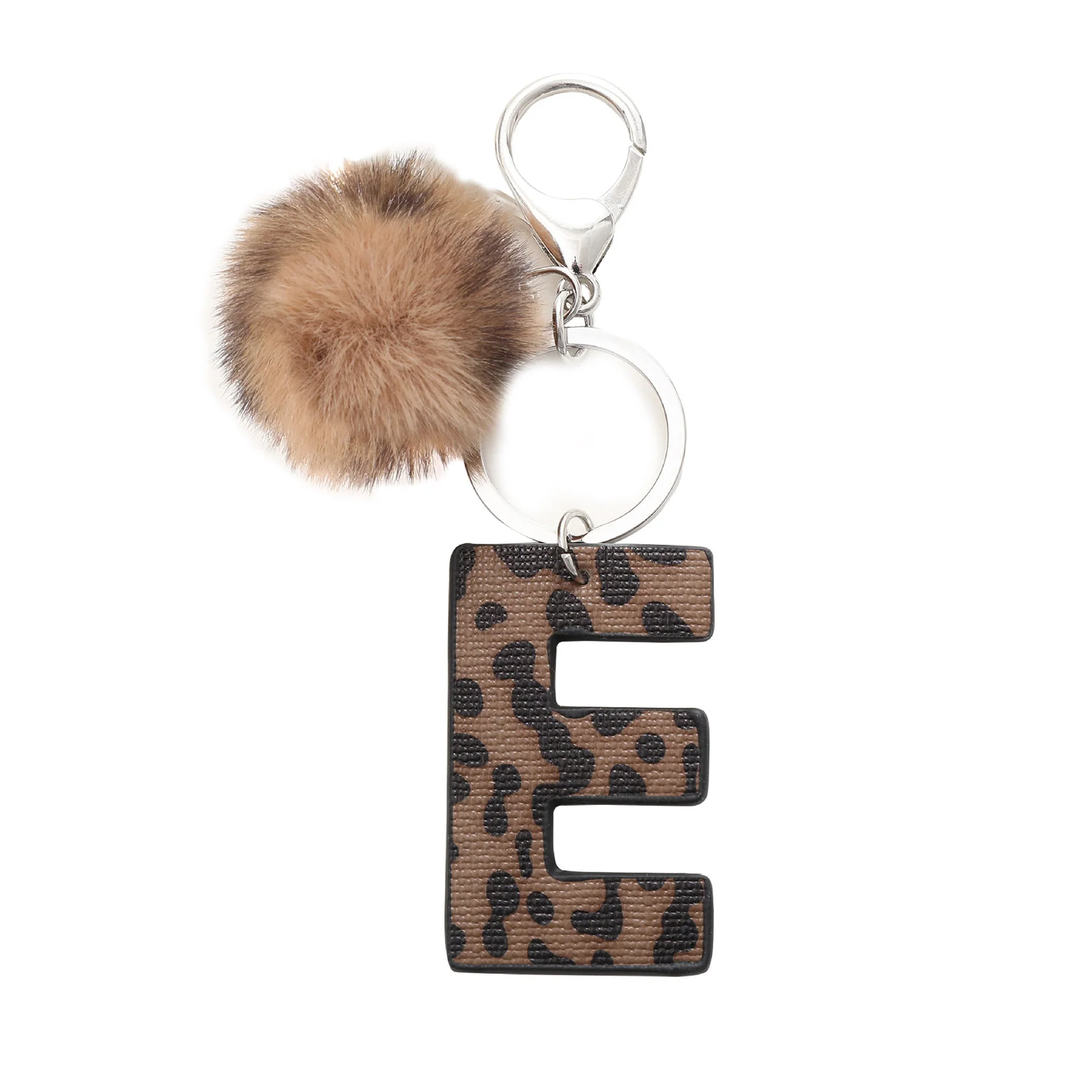 Western Style Leopard Print Letter Leather Keychain With Plush Ball - Image 7