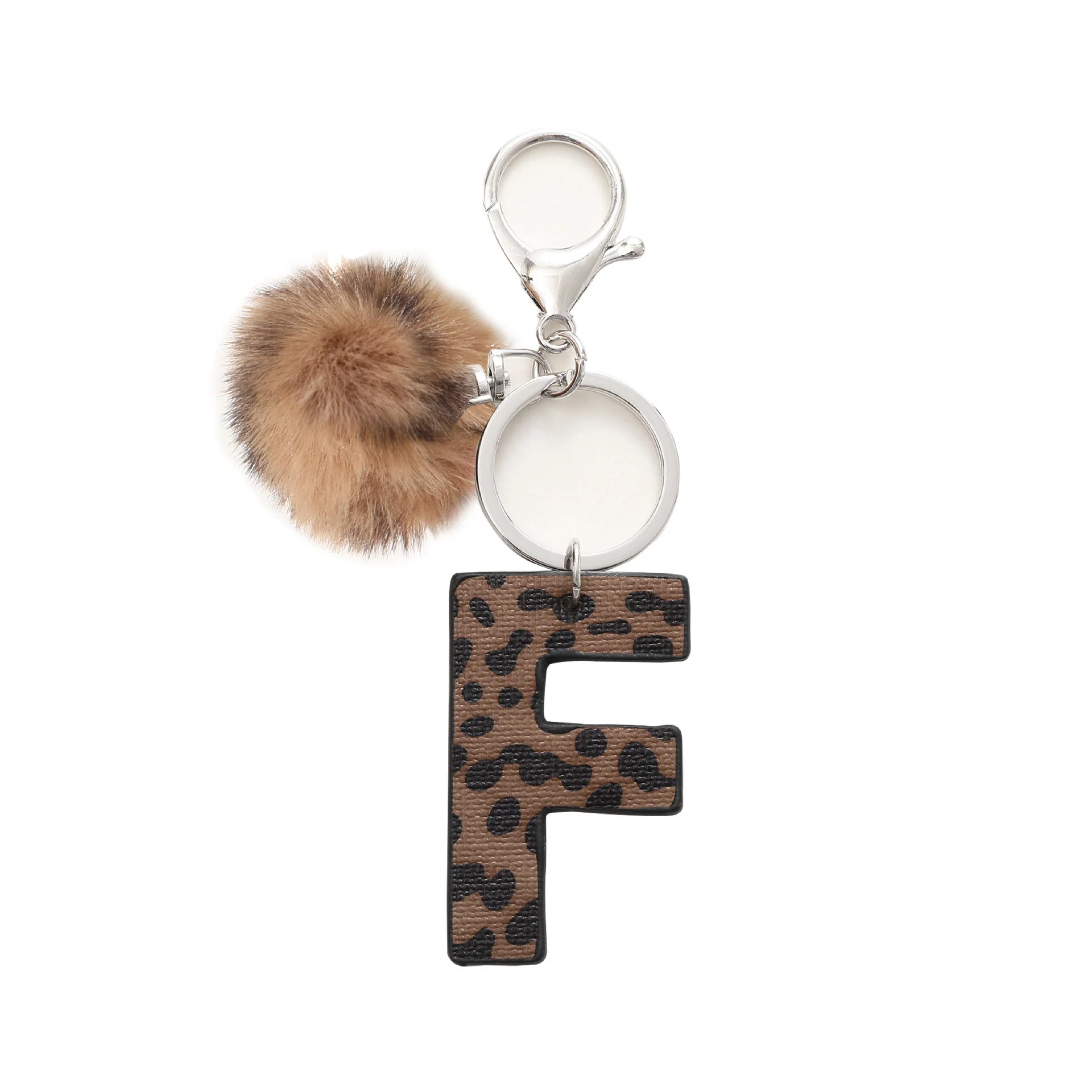 Western Style Leopard Print Letter Leather Keychain With Plush Ball - Image 8