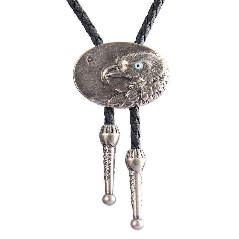Western Style Oval Eagle Relief Pendant Bolo Tie - Image 2