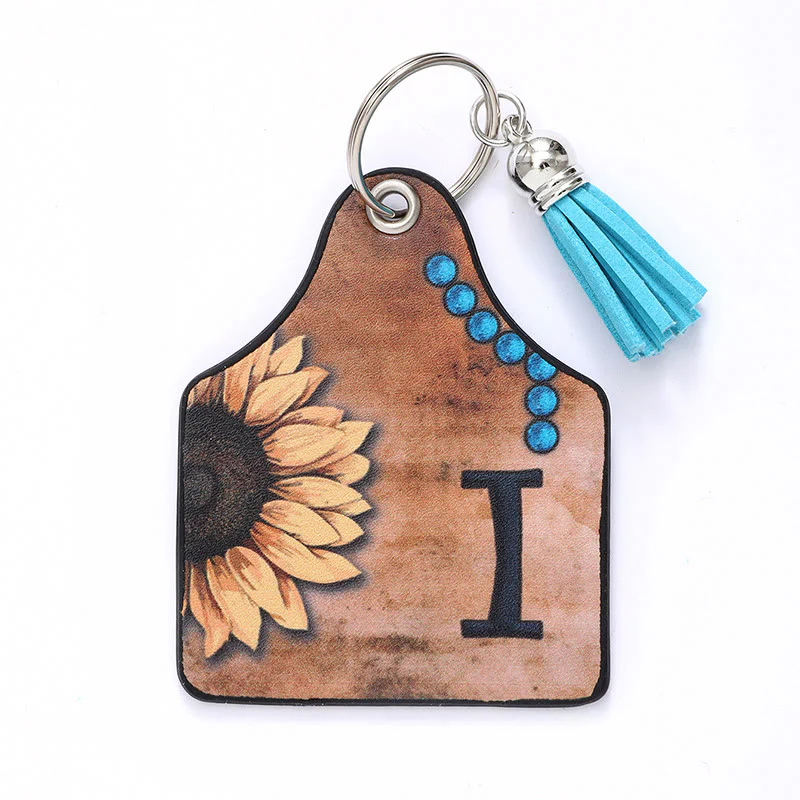 Western Style Sunflower&Letter Tassel Leather Keychain - Image 11
