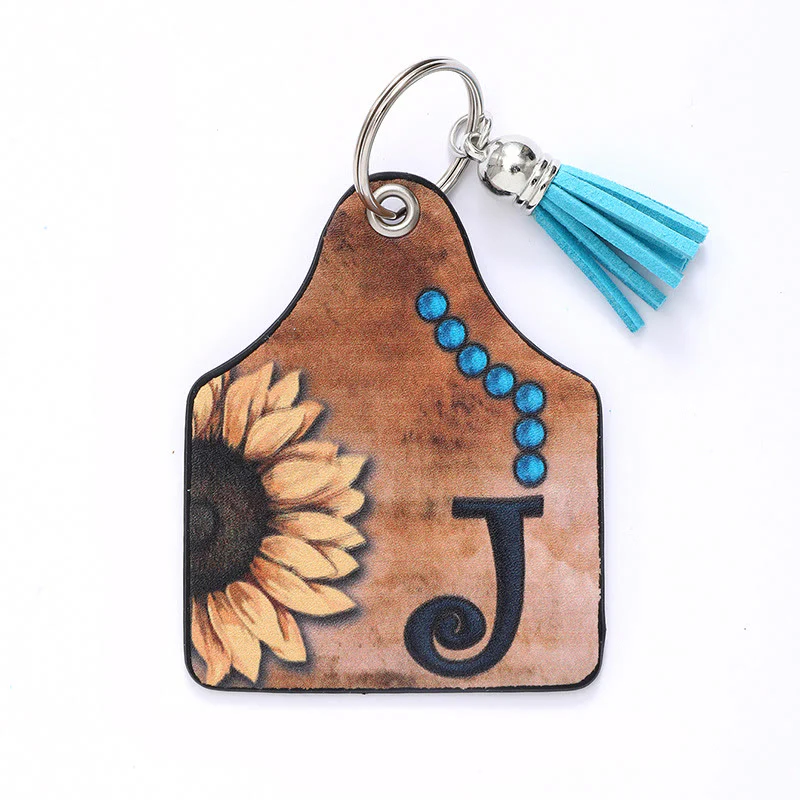 Western Style Sunflower&Letter Tassel Leather Keychain - Image 12
