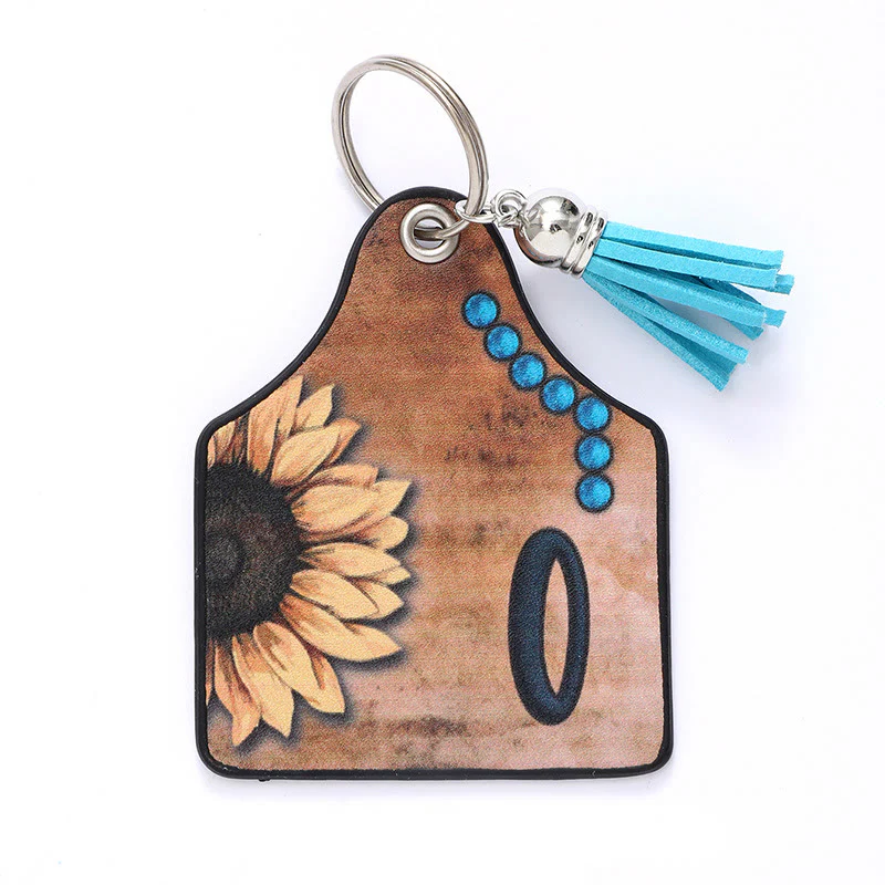 Western Style Sunflower&Letter Tassel Leather Keychain - Image 17