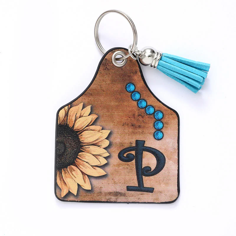 Western Style Sunflower&Letter Tassel Leather Keychain - Image 18