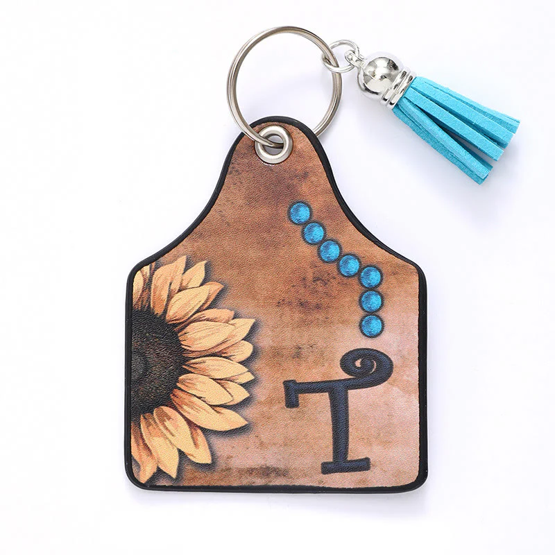 Western Style Sunflower&Letter Tassel Leather Keychain - Image 22