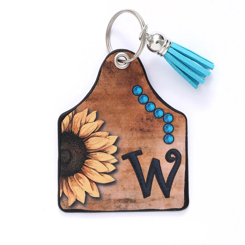 Western Style Sunflower&Letter Tassel Leather Keychain - Image 25