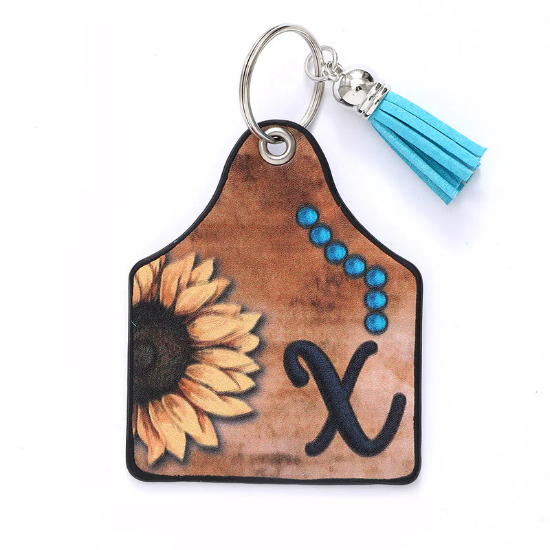 Western Style Sunflower&Letter Tassel Leather Keychain - Image 26