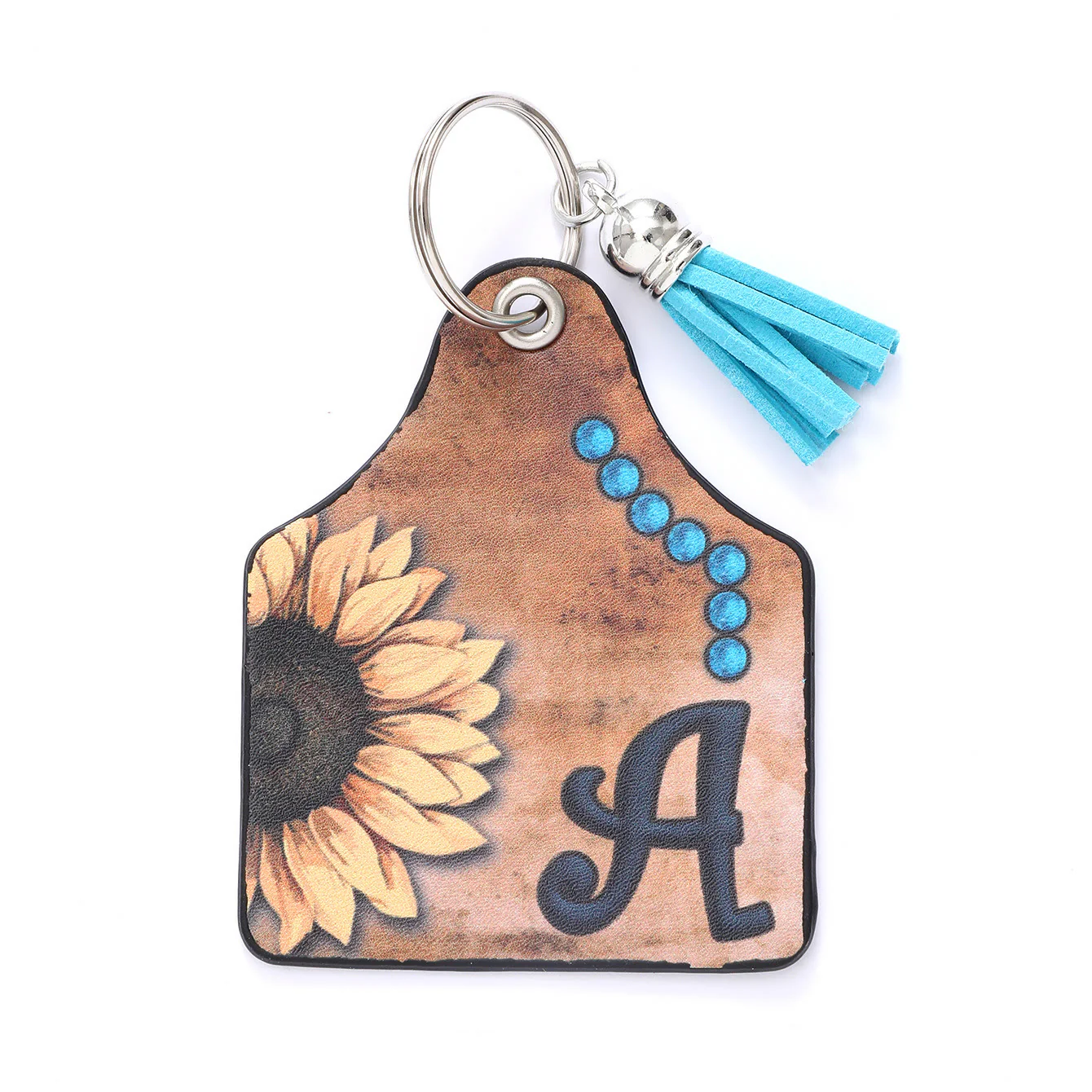 Western Style Sunflower&Letter Tassel Leather Keychain - Image 3