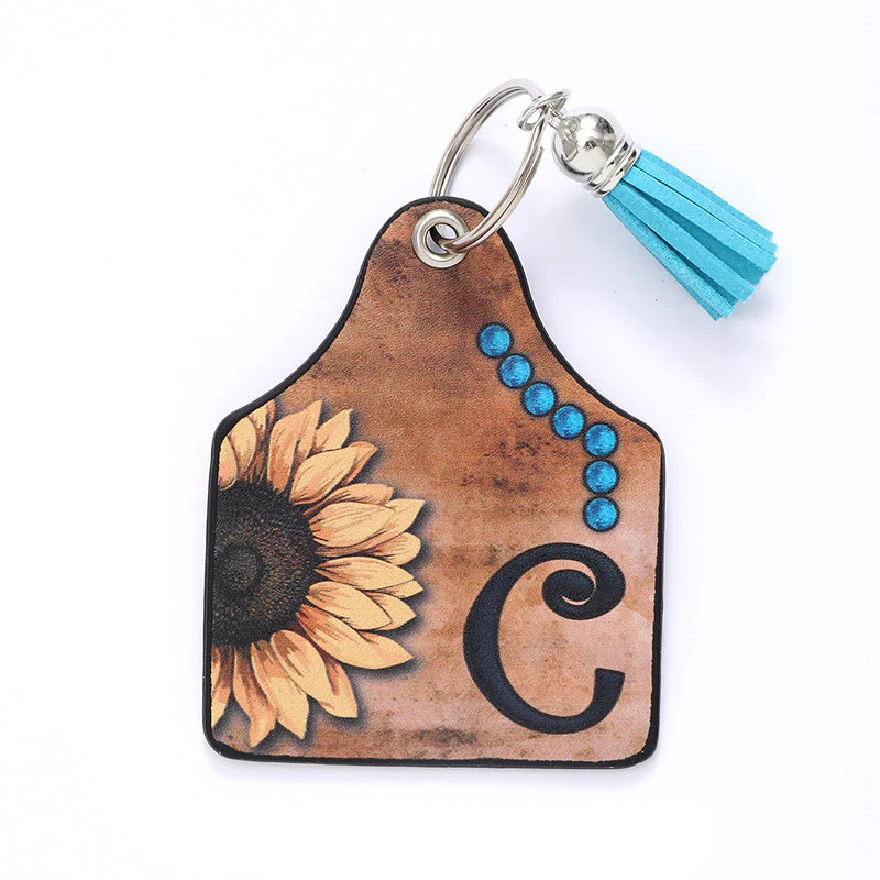 Western Style Sunflower&Letter Tassel Leather Keychain - Image 5