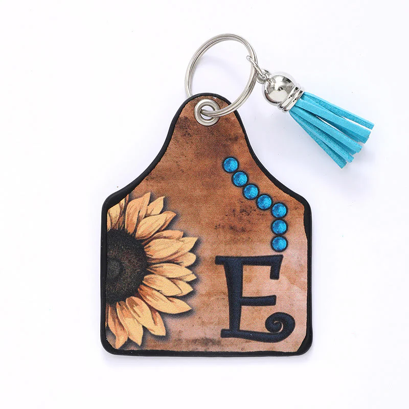 Western Style Sunflower&Letter Tassel Leather Keychain - Image 7