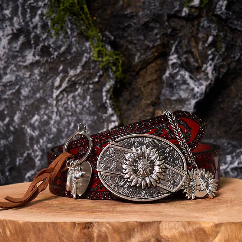 Western Sunflower DIY Hidden Knife Belt Buckle Necklace Keychain Bundle Set - Image 9