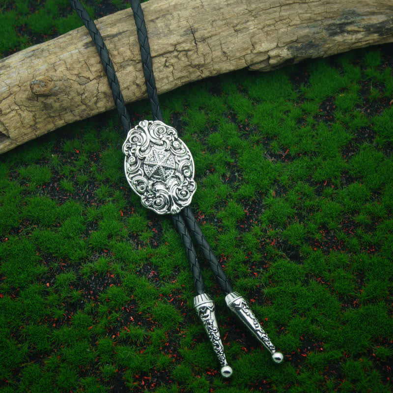 Western Texas Silver Star Carving Bolo Tie - Image 3