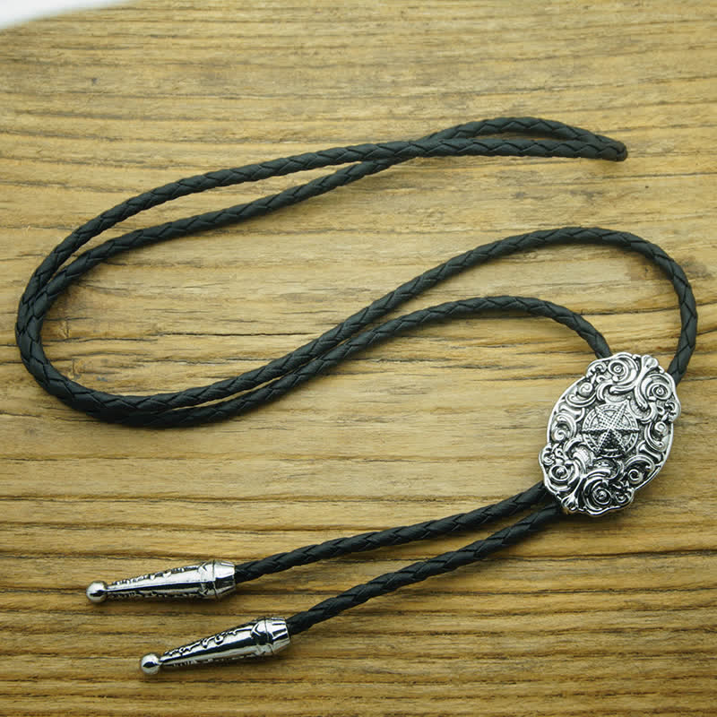 Western Texas Silver Star Carving Bolo Tie - Image 4