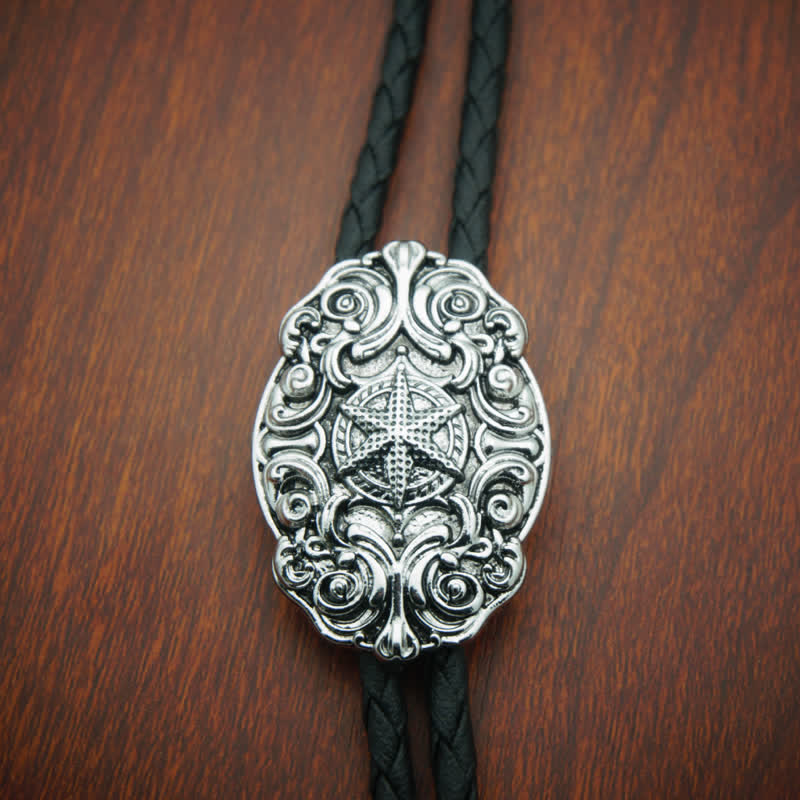 Western Texas Silver Star Carving Bolo Tie - Image 5