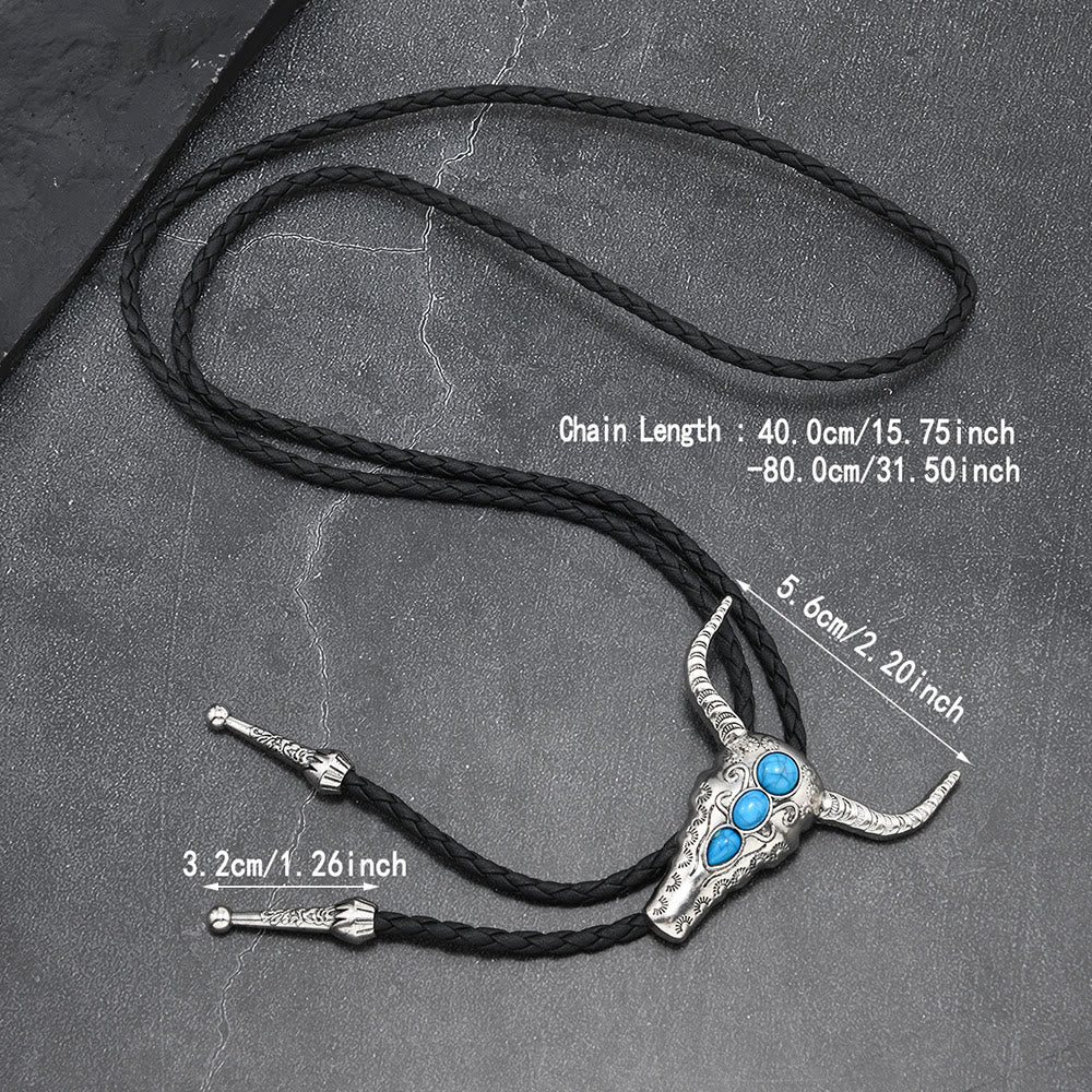 Western Turquoise Bull Pendant Bolo Tie - Image 4
