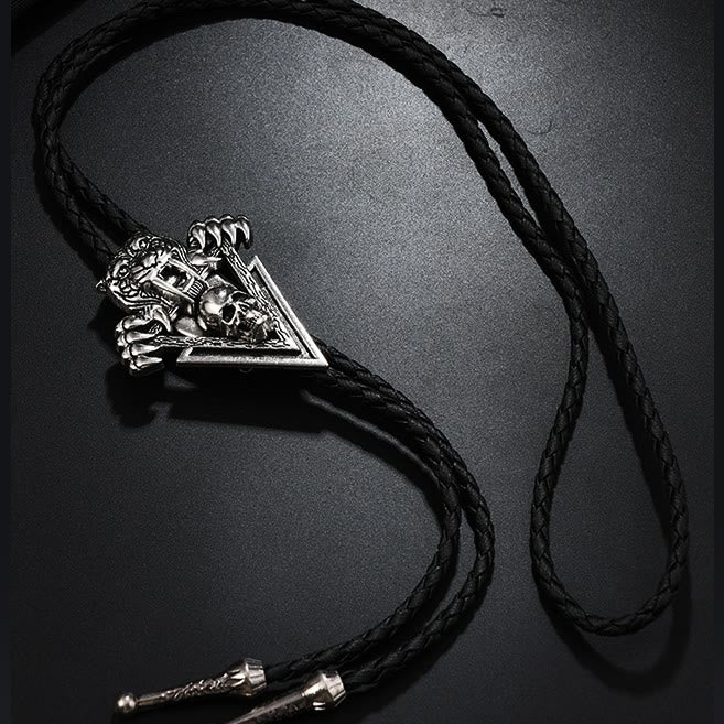 Western Vintage Tiger Skull With Sharp Teeth Bolo Tie - Image 4