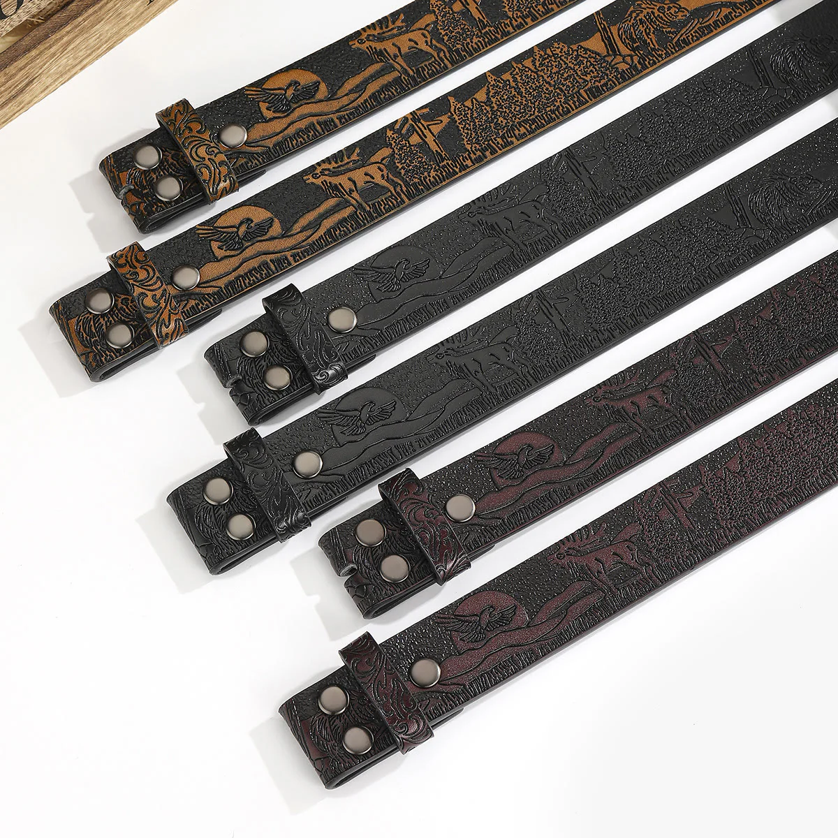 Western Wildlife Scene DIY Leather Belt Strap Without Belt Buckle