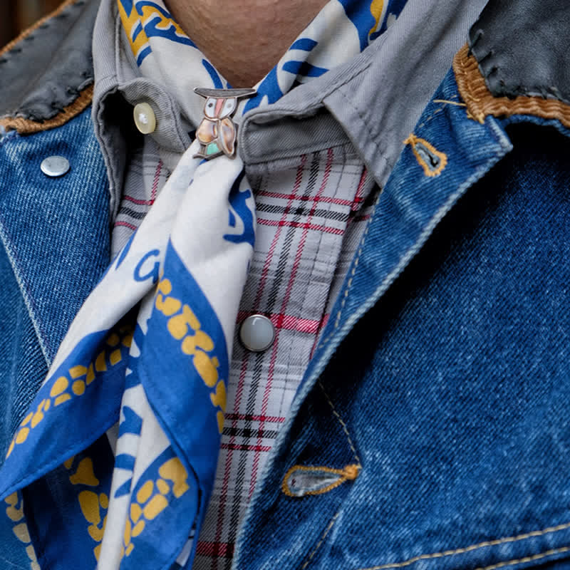 White & Blue Cowboy Campfire Square Scarf - Image 3