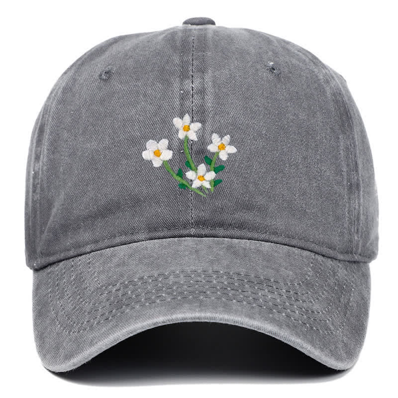 White Flowers Embroidery Floral Adjustable Baseball Cap - Image 7