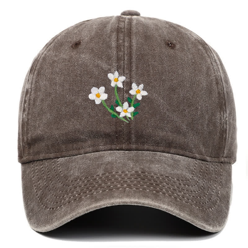 White Flowers Embroidery Floral Adjustable Baseball Cap - Image 8