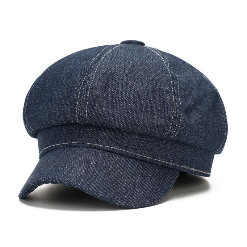 White Line Denim Newsboy Visor Beret Hat - Image 10