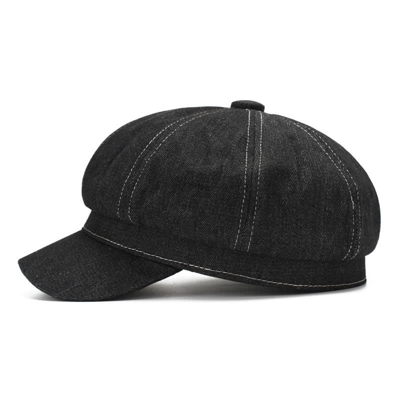 White Line Denim Newsboy Visor Beret Hat - Image 2