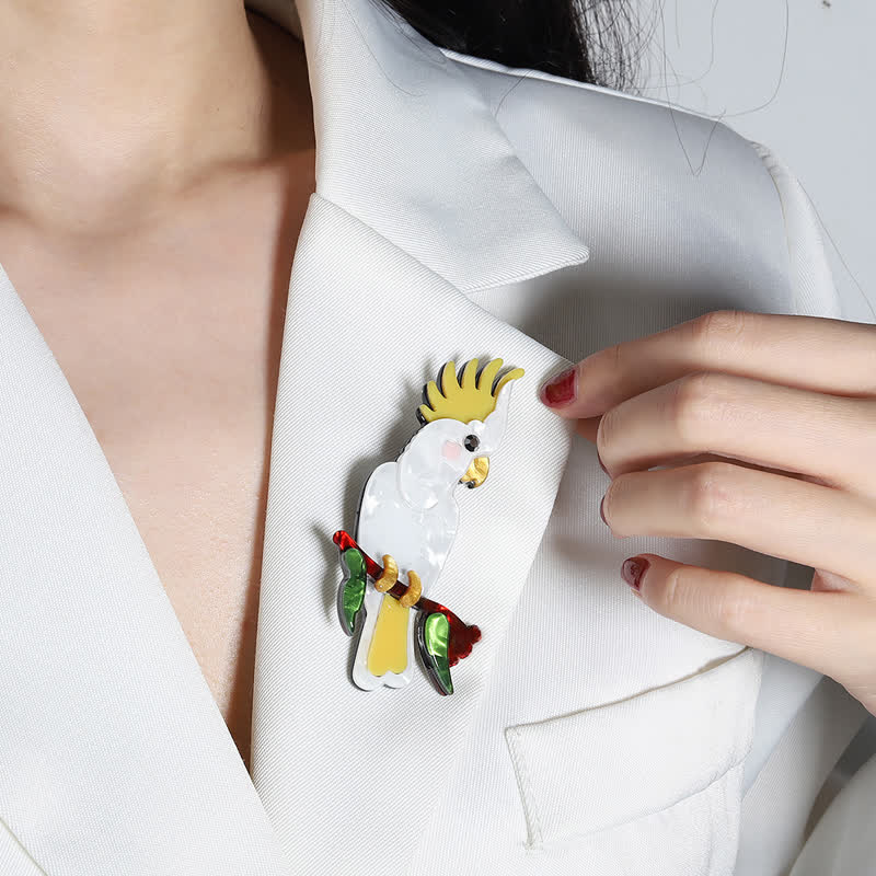 White Parrot Bird Handmade Acrylic Brooch - Image 2