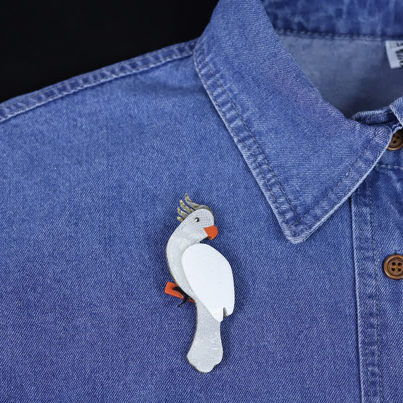 White Parrot Cartoon Bird Handmade Acrylic Brooch - Image 2