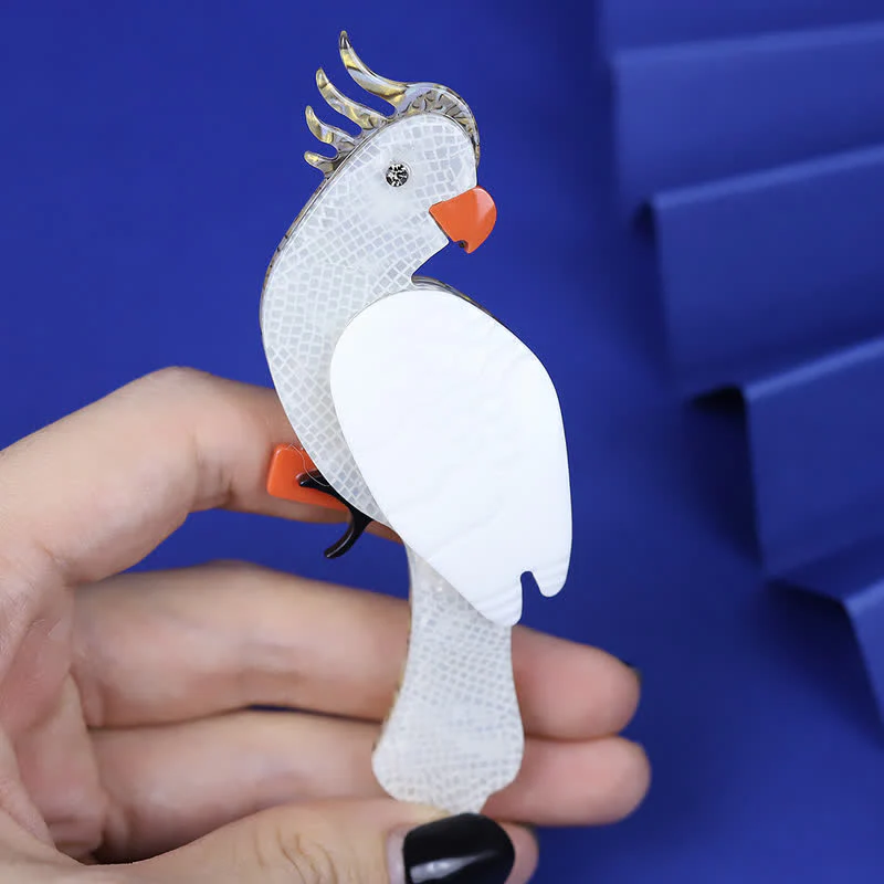 White Parrot Cartoon Bird Handmade Acrylic Brooch - Image 3