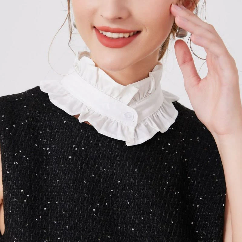 White Pleated Collar With Button Detachable False Collar Shirt - Image 4