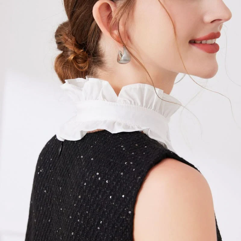 White Pleated Collar With Button Detachable False Collar Shirt - Image 6